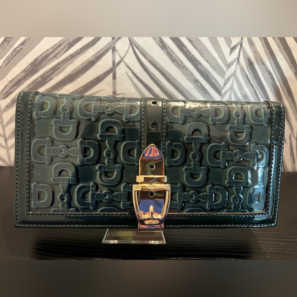 ❌SOLD❌ Gucci Teal Horsebit Print Buckle Wallet With Box - Picture 4 of 17